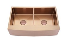 Brushed Rose Gold copper stainless steel Double bowl Bulter Apron kitchen sink