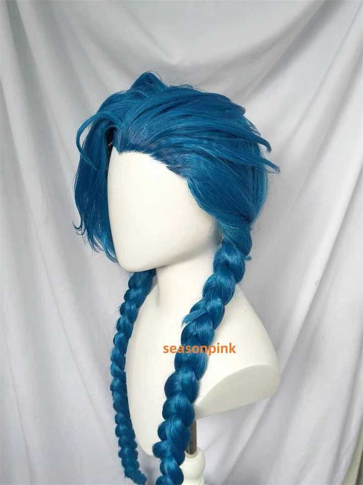 LOL Arcane Jinx Cosplay Wigs Women Long Blue Braided Synthetic Party Hair 130cm - Image 2 of 4