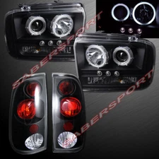 Set of Black Halo Projector Headlights + Taillights for 05-07 Ford SuperDuty