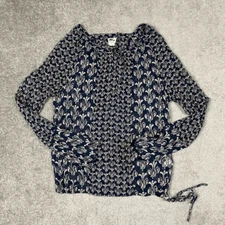 John Robshaw for Lucky Brand Shirt Blouse Women M Blue Print Boho Cotton BOHO