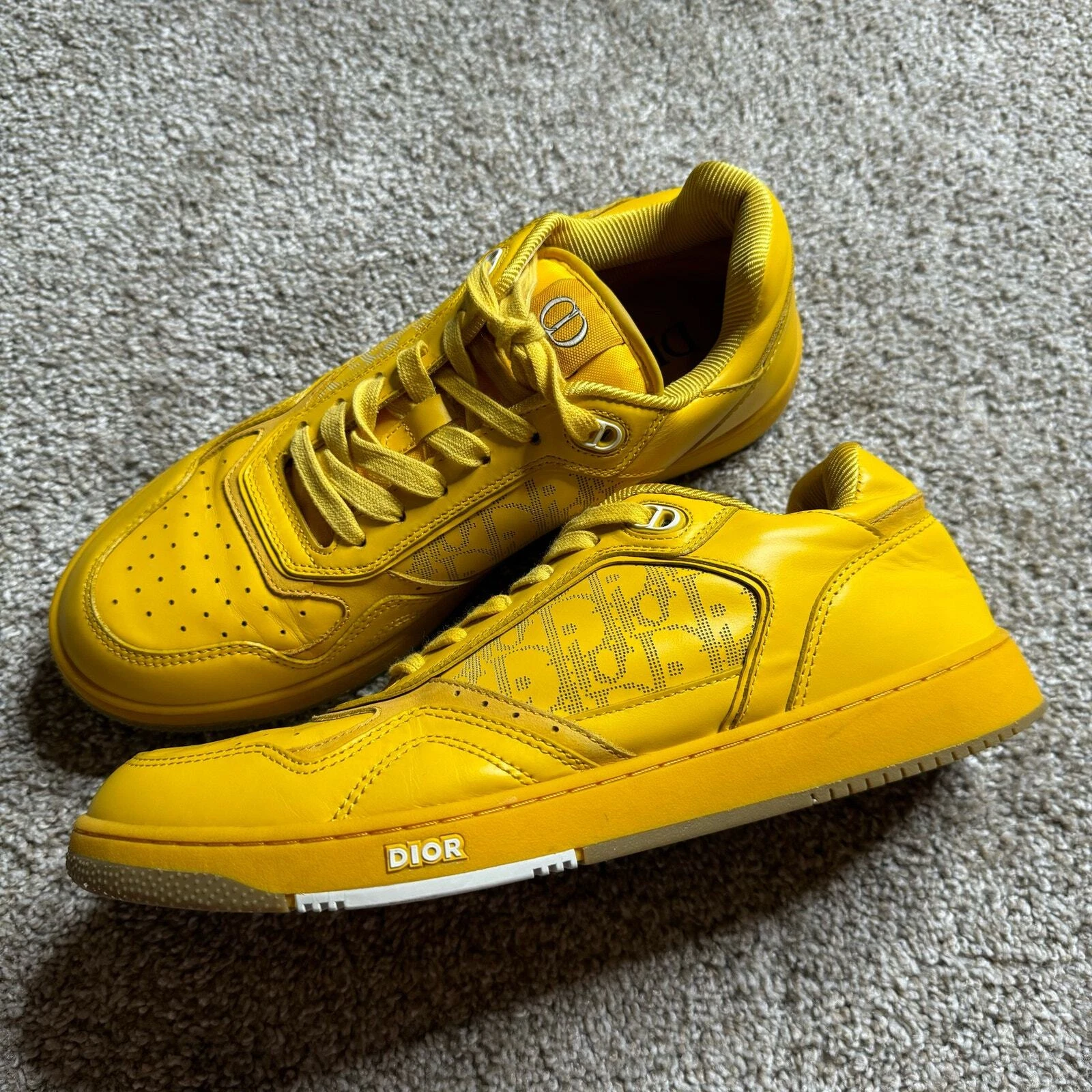 Baskets basses Christian Dior B27 World Tour jaune beige obliques