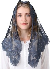 Lace Veil Mantilla Catholic Church Chapel Veil Head Covering Navy Blue Black
