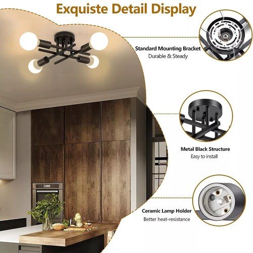 Sputnik Ceiling Light 4 Arms Chandeliers Gold Industrial Fitting Living Room E27 - Picture 10 of 17
