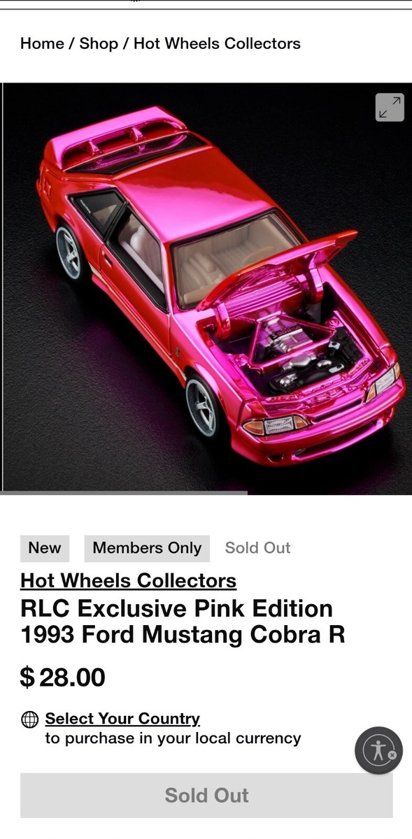 ホットウィール RLC限定　マスタング　スペクトラピンク Hot Wheels RLC Exclusive Pink Edition 1993 Ford Mustang Cobra R