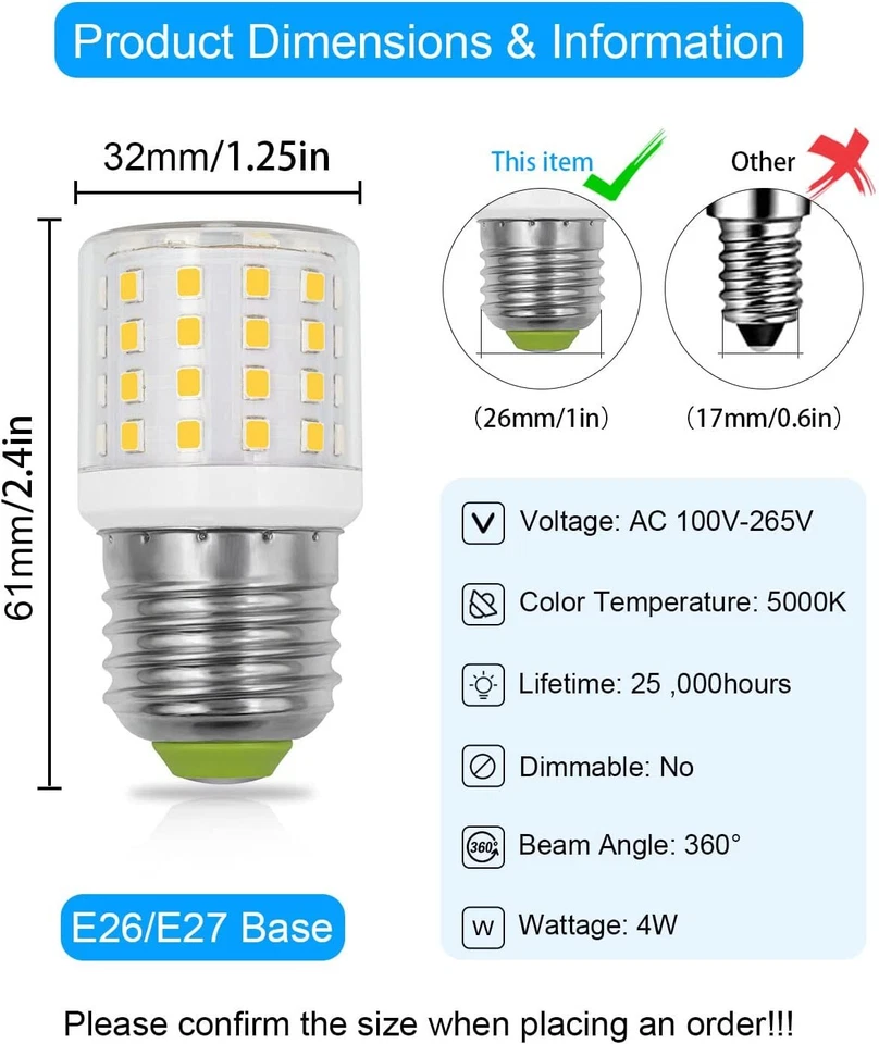 LED Refrigerator Light Bulb 4W Replacement AC100-265V 3.5W Refrigerator Bulb - Image 3 of 4