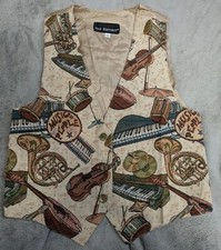Vintage Nadia Embroidered MUSIC PEOPLE Tapestry Women's SM Grandmacore Vest NEW