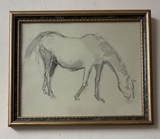 Original Antique French Equine Equestrian Watercolour Painting Of A Horse