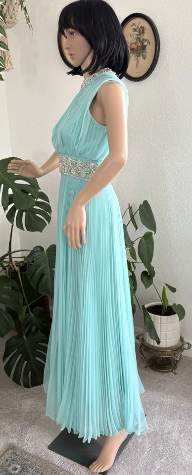 Maxi Vestido de Azafata Funda Vintage Años 60 Griego de Gasa Cóctel Talla Pequeña Foto 4 de 4