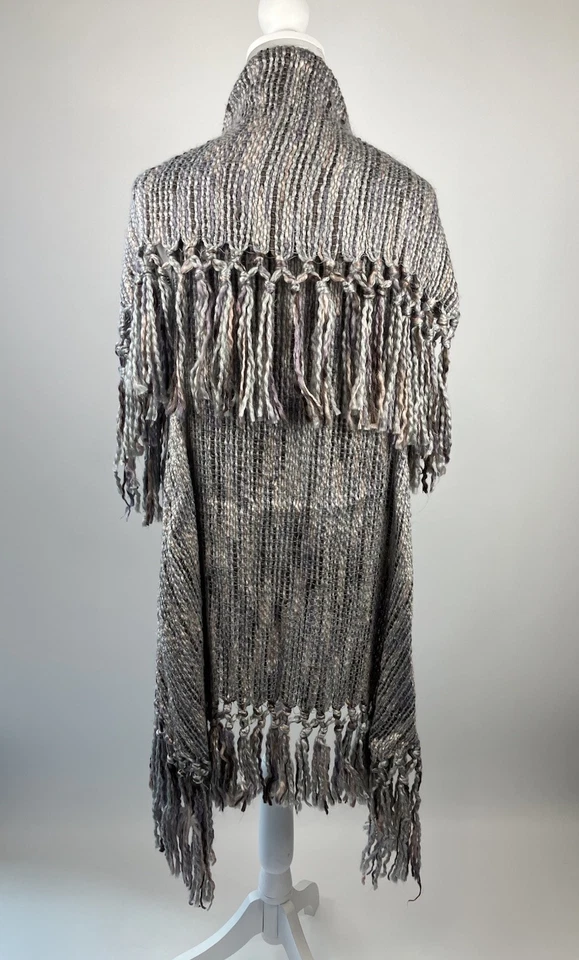 Chaleco Chal Boston Propio Mezcla Lana Flecos Pequeño Gris Multicolor Tejido Abierto Boho Foto 4 de 4