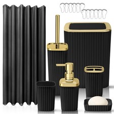 Bathroom Accessory Set, Shower Curtain Set, Toilet Brush, Trash Can  Soap Di...