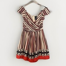 Anna Sui x Target Silk Mini Dress Size 11 Striped Off Shoulder