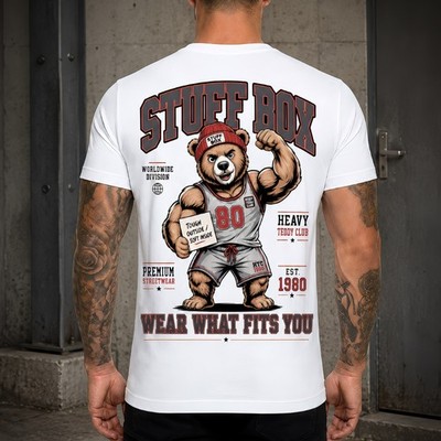 Stuff Box Herren Shirt Heavy Teddy weiß mit Rückenprint S bis 5XL Rundhals