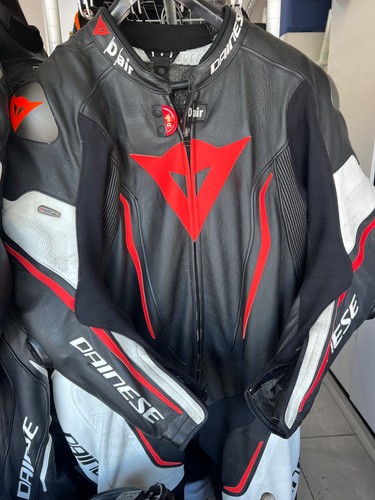 DAINESE MISANO (size 60) 2 D-AIR PERF. 1PC SUIT | BLACK/WHITE/FLUO-RED | SIZE 60