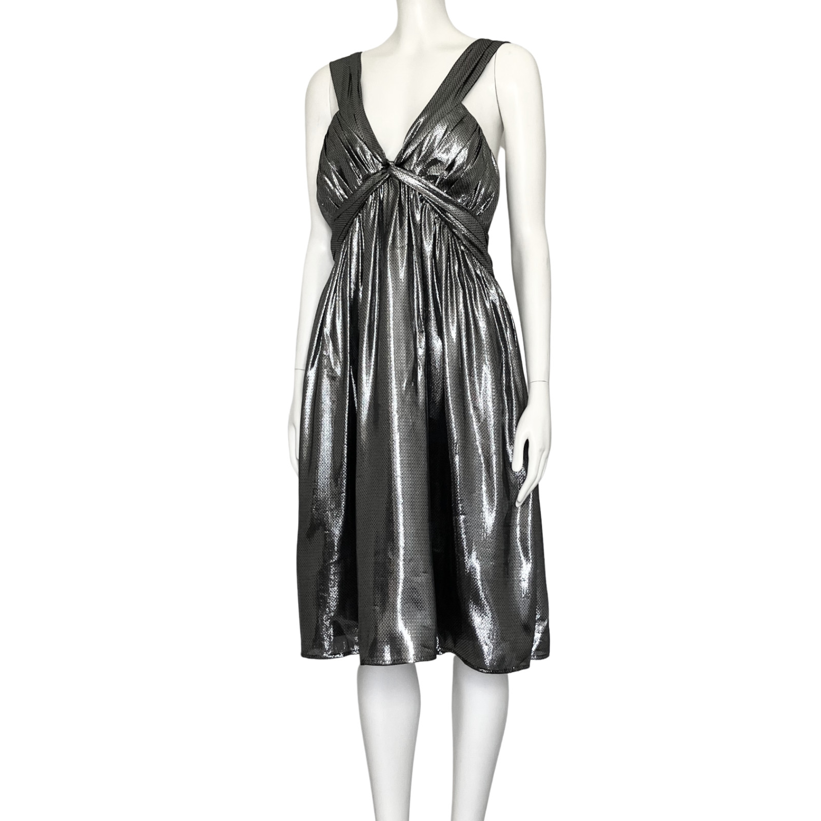 Calvin Klein Silk Blend Gunmetal Metallic Party Dress. L/XL Babydoll Cocktail thumbnail 3