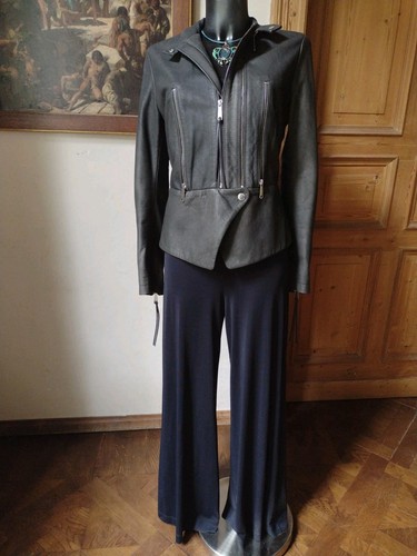 DIESEL Damen Lederjacke M 38 echt Leder Jacke Anthrazit Grau Dunkelgrau NEU - Bild 2 von 15