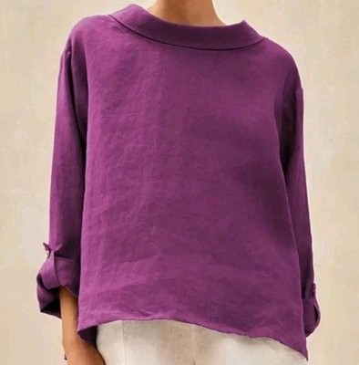 Lintico 100% European Linen Draped Neck Top Hollis Size XL Purple