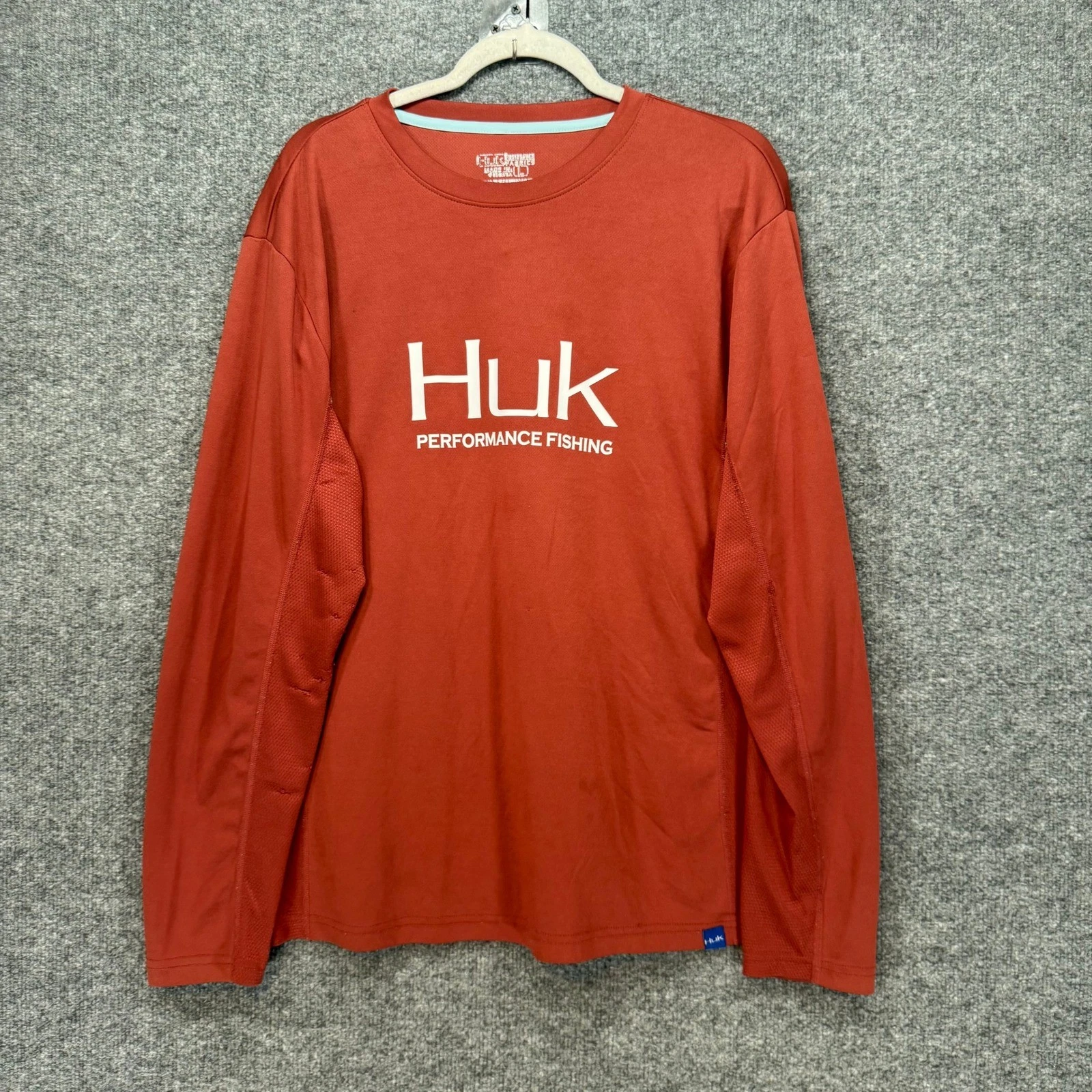 Huk Performance Fishing Shirt Mens Large Orange Long Sleeve Performance Stretch