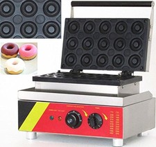 15pcs Commercial Doughnut Donut Waffle Maker Electric Waffle Machine No-Stick