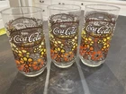 Coca-Cola Tiffany Style Vintage 1970’s Floral Hibiscus 5.5" Glasses (Set of 3)