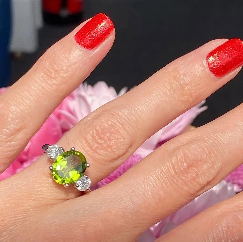 Oval Cut 4.50 Ct Natural Peridot & Diamond Wedding Ring 18K Real White Gold 6 7 - Image 4 of 4