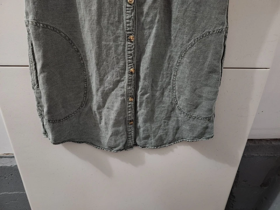 Vestido Lucky Brand para mujer M musgo camisa abotonada manga corta mezcla de lino bolsillo Foto 2 de 4
