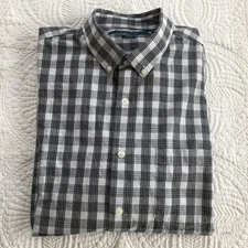 Perry Ellis Black Gray White Check Button Shirt L