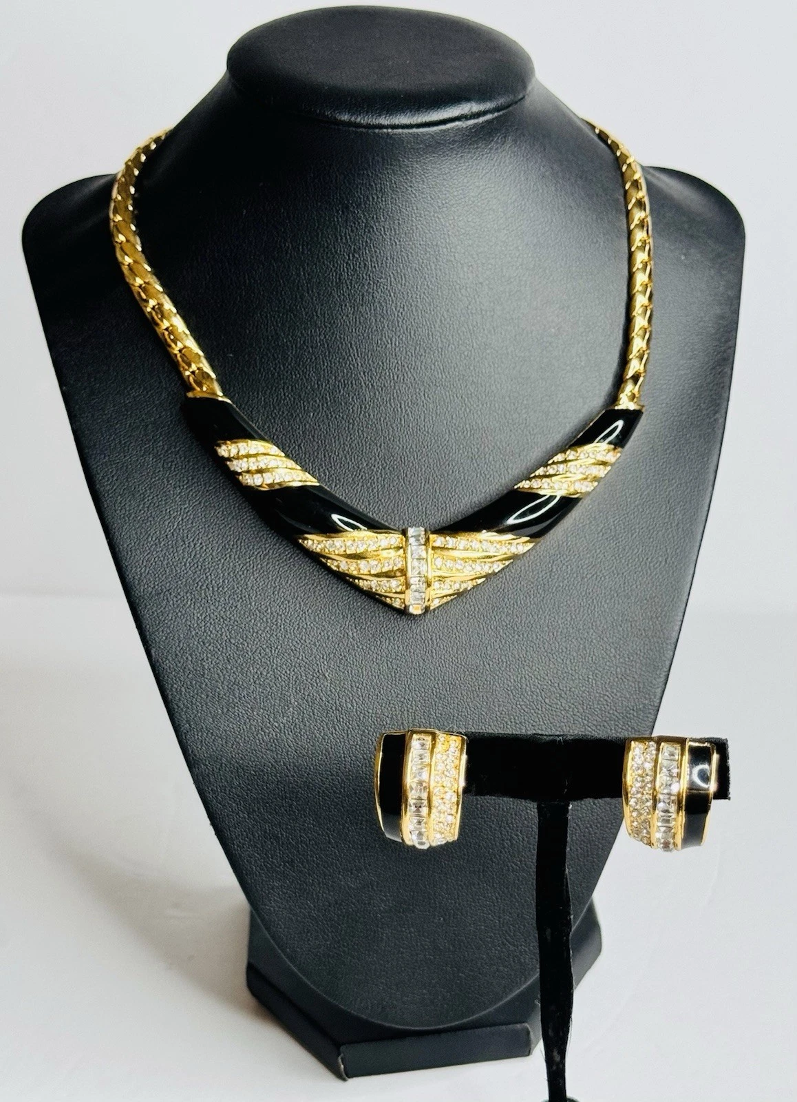 Collier ras du cou vintage Christian Dior cristal émail noir 16