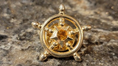 Vintage Nautical Helm Ship's Wheel Lapel Pin w/ Citrine Stone - Ballou & Co