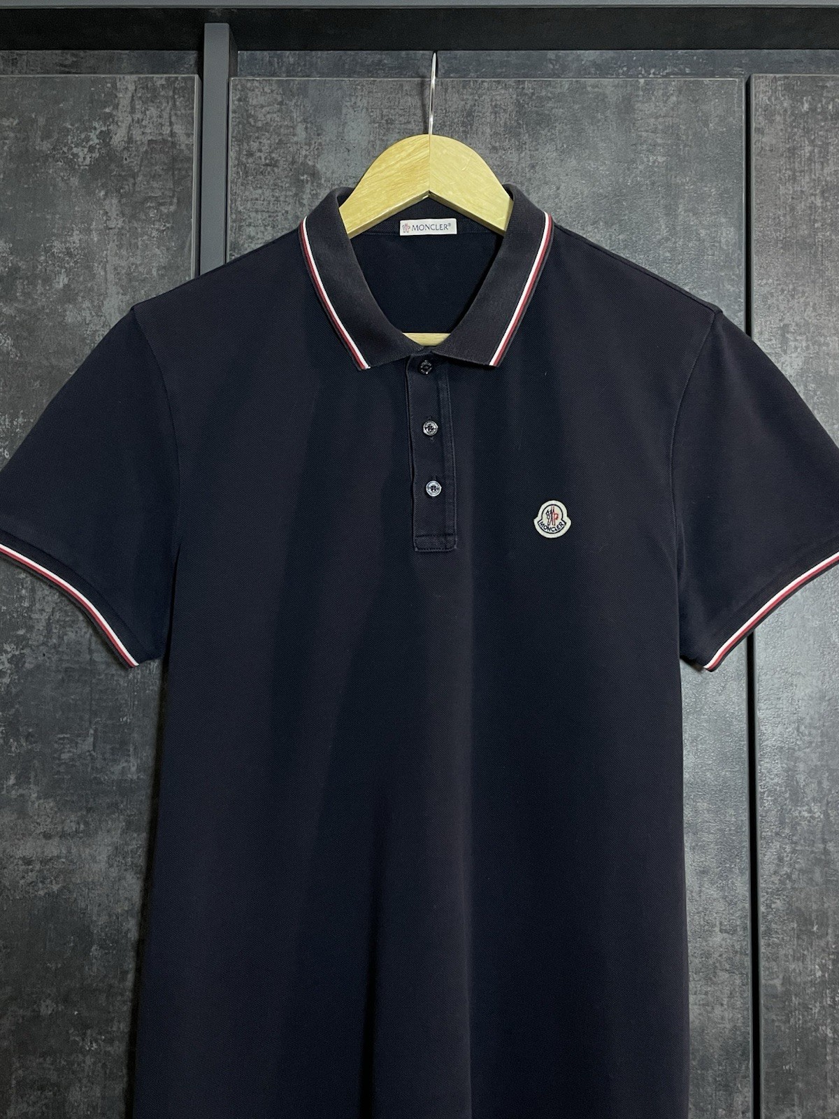 Moncler Maglia Manica Corta Navy Small Logo Polo T-shirt Striped Luxury Size M thumbnail 5