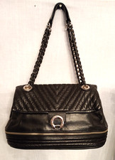 MODALU LONDON BLACK LEATHER quilted chain shoulder bag