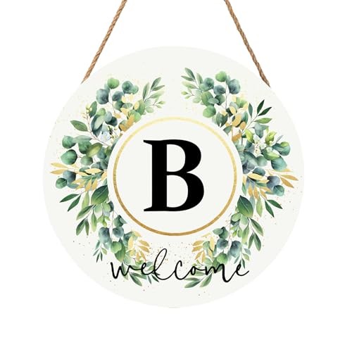 Wreaths for Front Door Wooden Wreath Welcome Sign 12x12 Inch Monogram Letter B