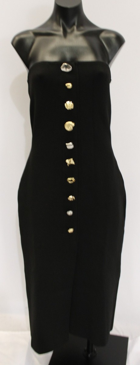black dress mango Women's Strapless Jewel Button Midi NC3 Medium (US 6) Size:2