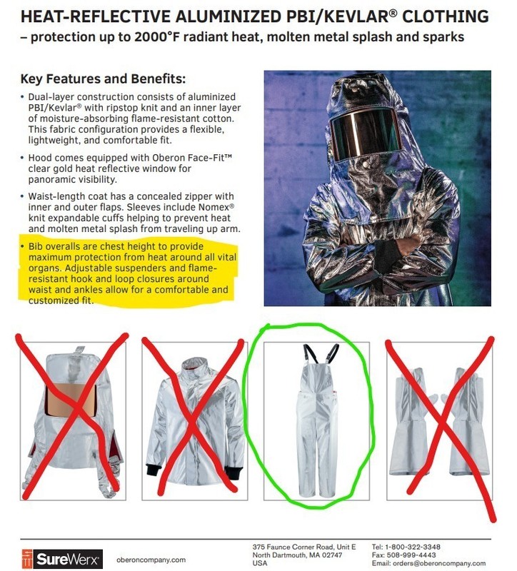 Heat Reflective up to 2000°F Aluminized PBI made with Kevlar Overalls , 4XL