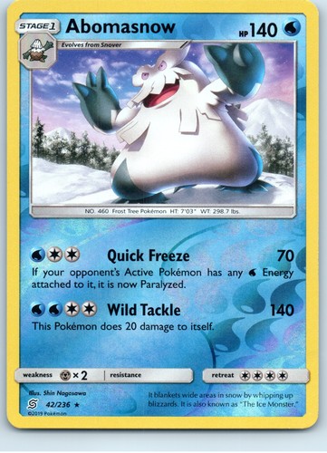 Abomasnow Unified Minds 42/236 Rare Reverse Holo Pokemon Near Mint