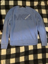 Michael Kors Men's Blue Cotton Blend Fleece Pullover Sweatshirt Logo Crew Neck L