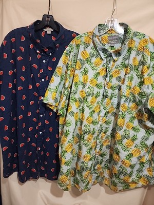 Watermelon &  Pineapple Hawaiian Shirt Lot Of 2 AOP Print Button Up Size 2XL