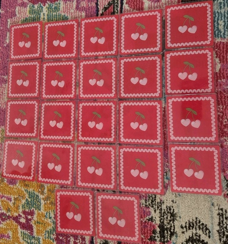 Lot of plastic decorative tiles 4x4" girly cherry hearts pink red pop craft