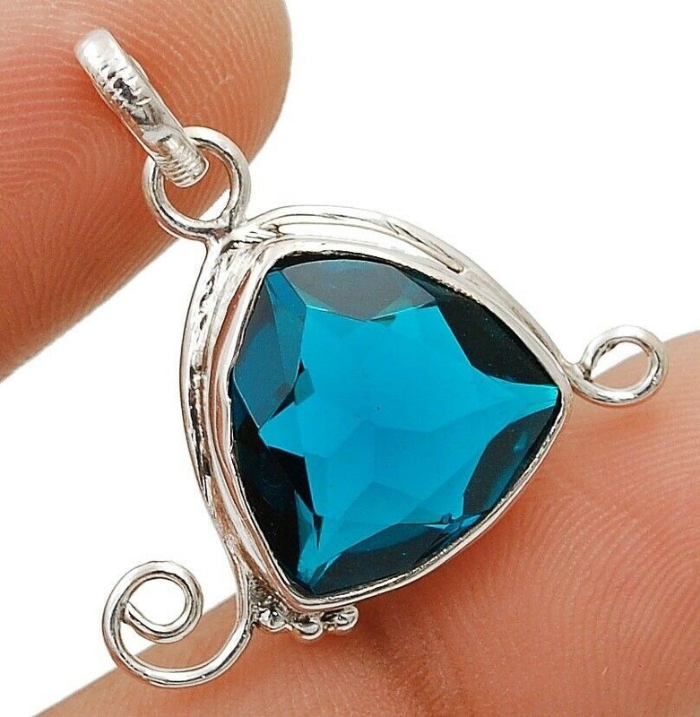 3CT Natural Apatite 925 Solid Sterling Silver Pendant Jewelry 1 1/5" Long @11-6