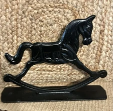 Vintage Cast Iron Rocking Horse Doorstop. Primitive Antique Decor.