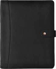 Leather Portfolio Organizer with Zipper for Men Women, Padfolio Black 