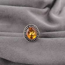 Natural Citrine Wife November Birthstone Wedding Band Ring 925 Sterling Silver
