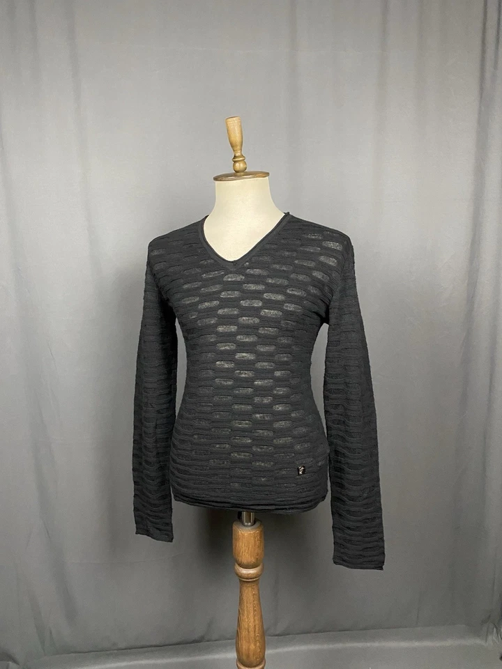 Suéter de lana con cuello en V estructurado negro para hombre Versace Collection talla L Foto 2 de 4