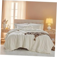 Fluffy Comforter Set - Sherpa Comforter Set Size Winter Use Queen Cream-white