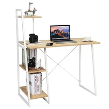 Modern Computer Desk Multifunctional Study Workstation w/4 Tier Bookshelves