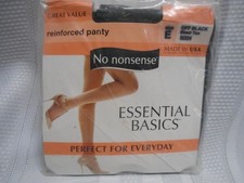 No Nonsense ESSENTIAL BASICS JET BLACK Reinforced Panty Hose Sheer Toe Size E