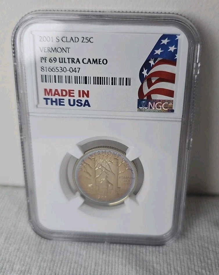 2001-S Vermont Silver Quarter NGC PF69 Ultra Cameo Rainbow Toned Made In USA - Image 2 of 4
