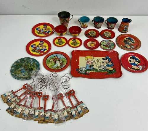 Vintage Ohio Art Tin Litho Tea Set Mix Lot