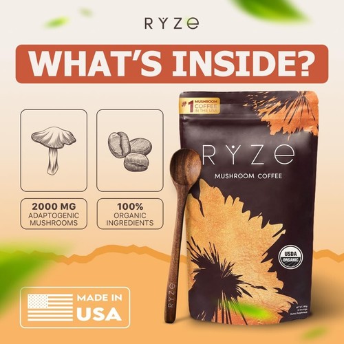 Organic Coffee Mushroom 2025 | RYZE 30 Servings | MCT Oil | Keto, Vegan, Focus - Picture 6 of 9