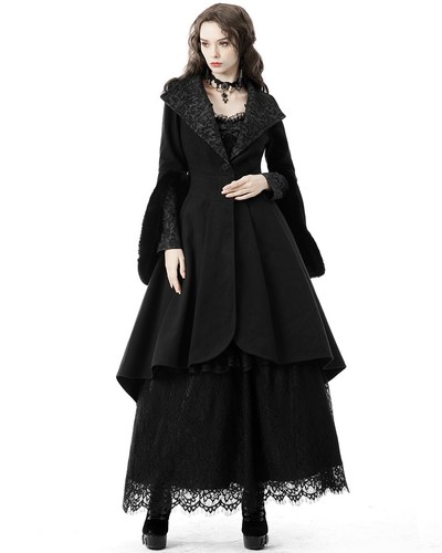 Dark In Love Womens Gothic Hooded Coat Jacket Black Steampunk Victorian Faux Fur - Picture 6 of 13