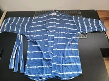 Acacia Swimwear Size P Petite Blue Kimono Wrap 100% Rayon Long Sleeve Striped